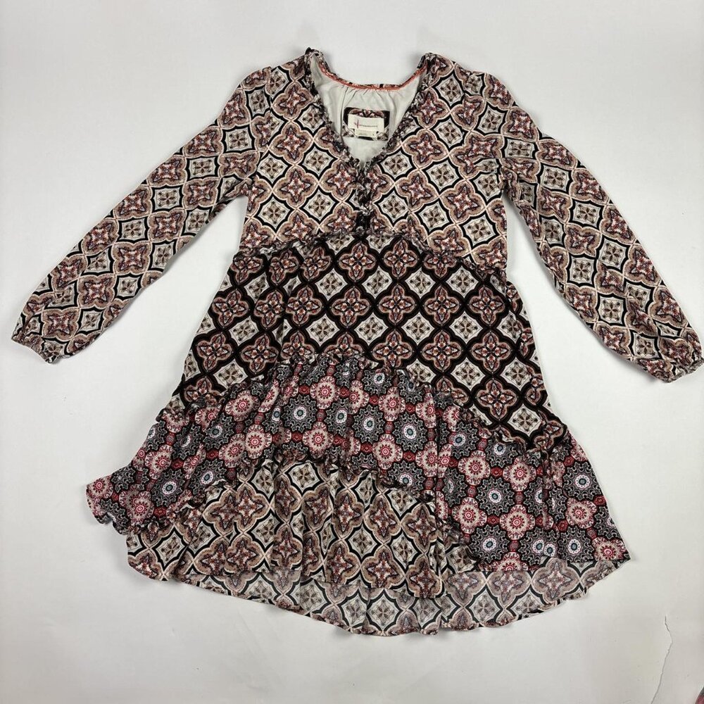 Anthropologie Floral Geo High-Low Dress in Pink, Black, Cream